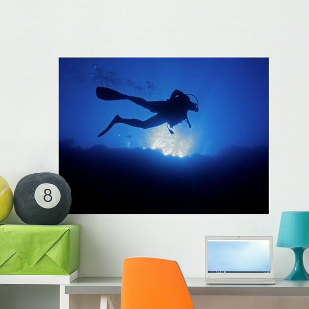 18 in W x 14 in H Wallmonkeys Scuba Diver from Below Wall Decal Peel and Stick Graphic WM115519 